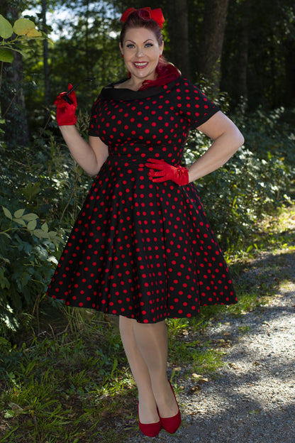 Darlene Rockabilly Black & Red Spot Swing Dress
