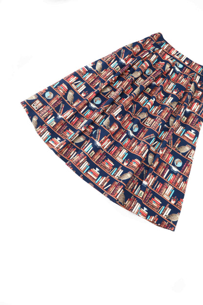 Aisley Book & Owl Pleated Midi Skirt
