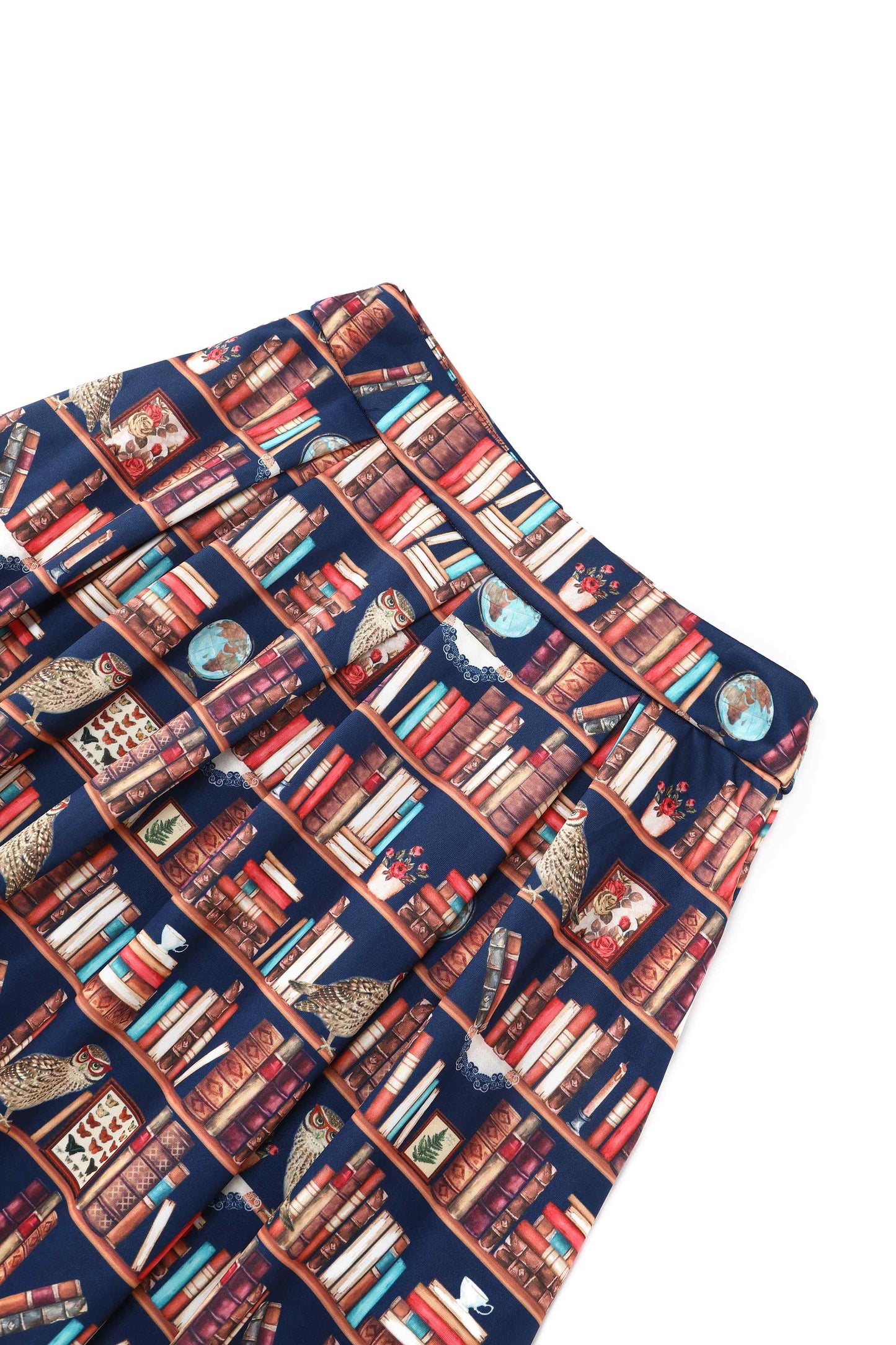 Aisley Book & Owl Pleated Midi Skirt