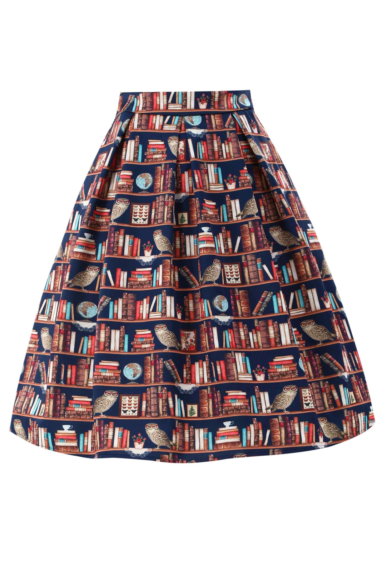 Aisley Book & Owl Pleated Midi Skirt