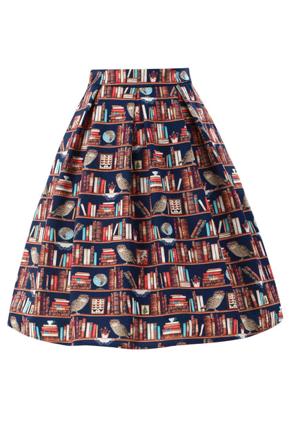 Aisley Book & Owl Pleated Midi Skirt
