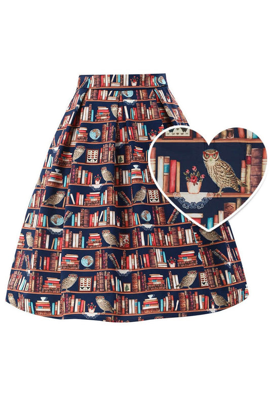 Aisley Book & Owl Pleated Midi Skirt