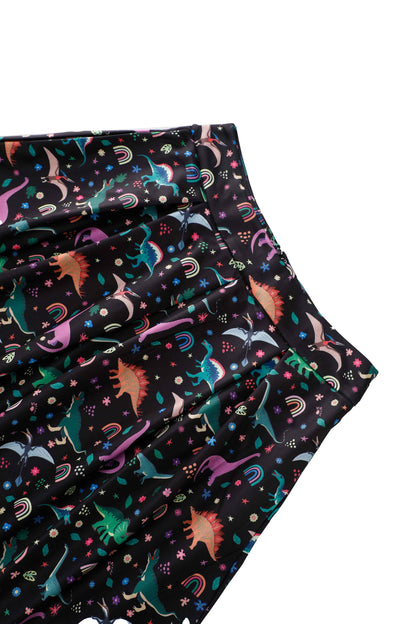 Aisley Dinosaur Pleated Midi Skirt In Black
