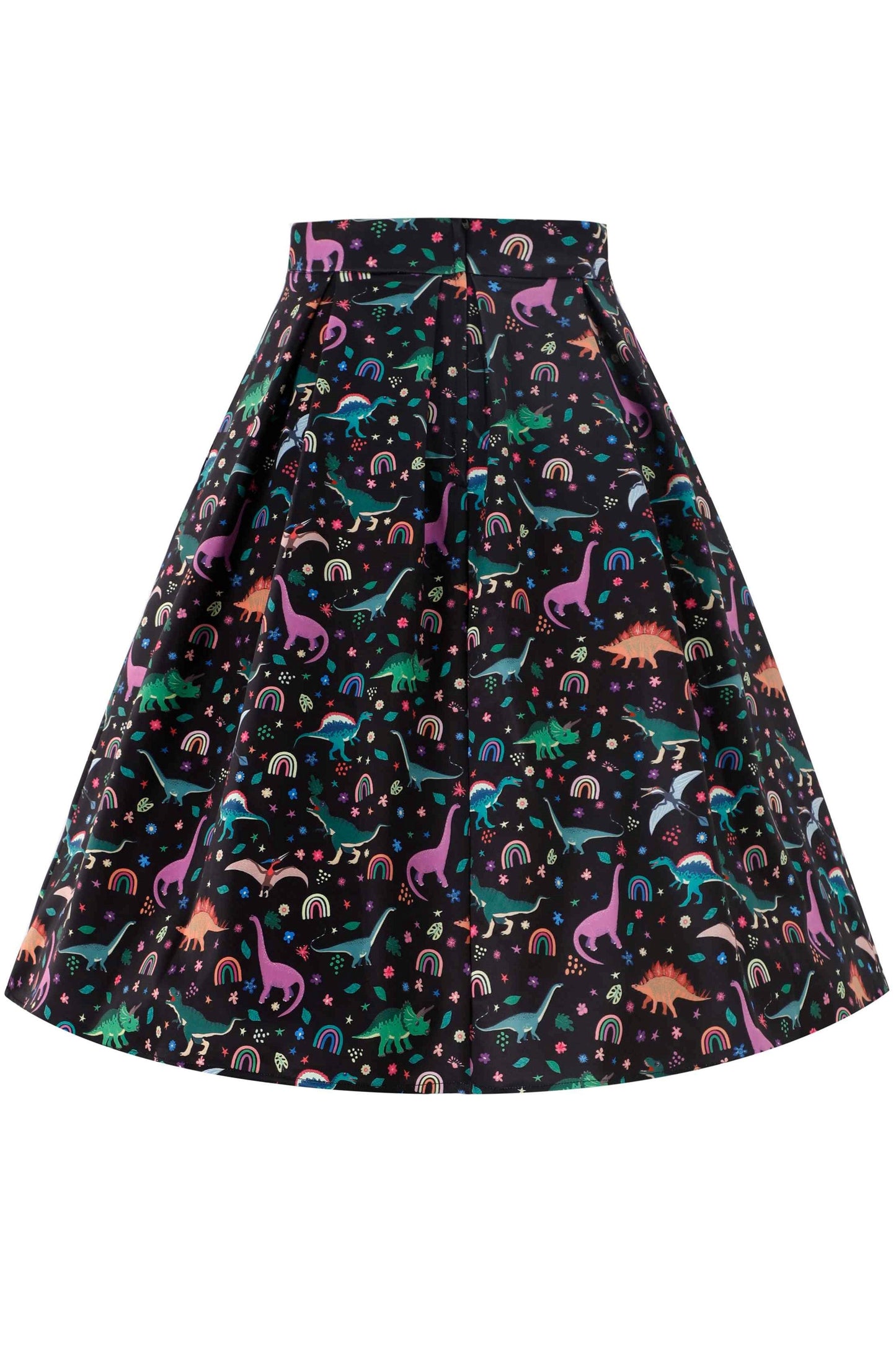 Aisley Dinosaur Pleated Midi Skirt In Black