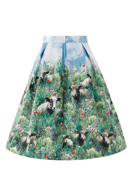 Aisley Sheep Field Pleated Midi Skirt