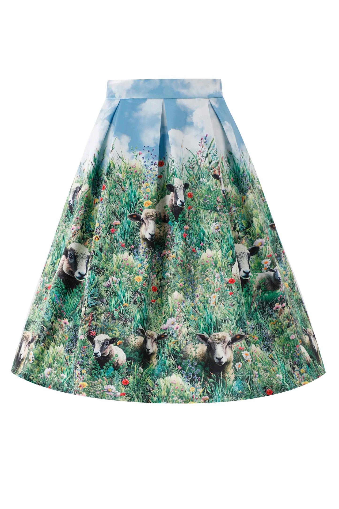 Aisley Sheep Field Pleated Midi Skirt