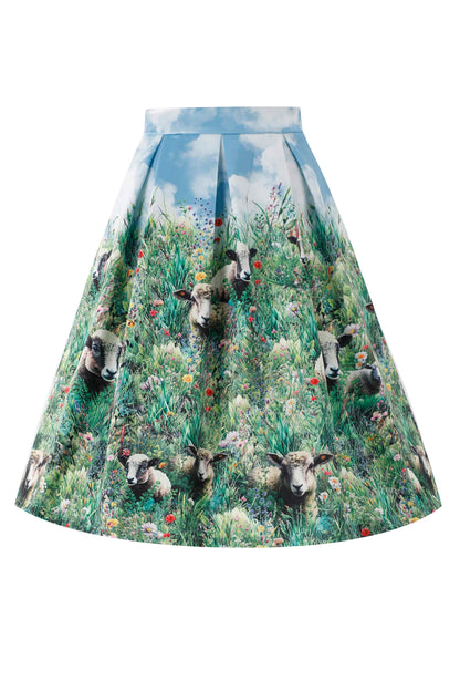 Aisley Sheep Field Pleated Midi Skirt