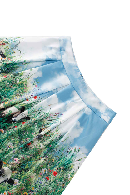 Aisley Sheep Field Pleated Midi Skirt