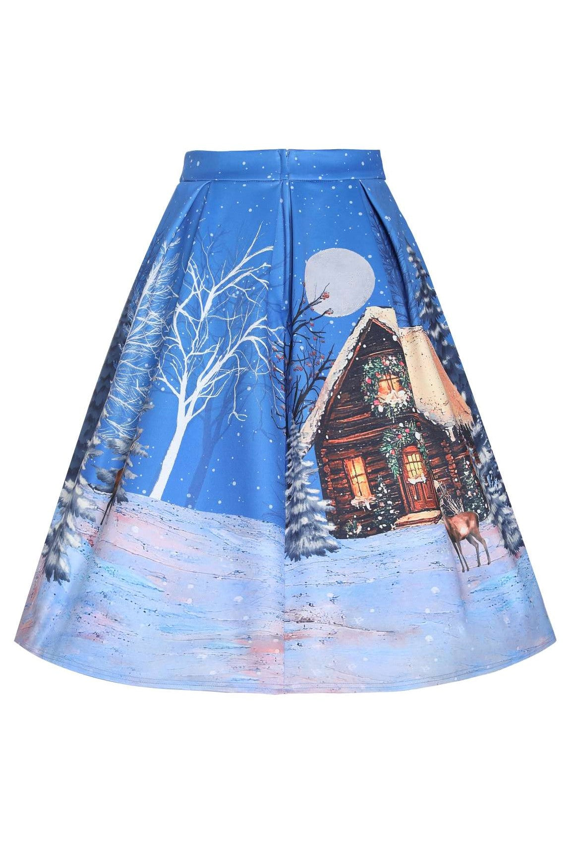 Aisley Snowy Christmas Night Reindeer Midi Skirt