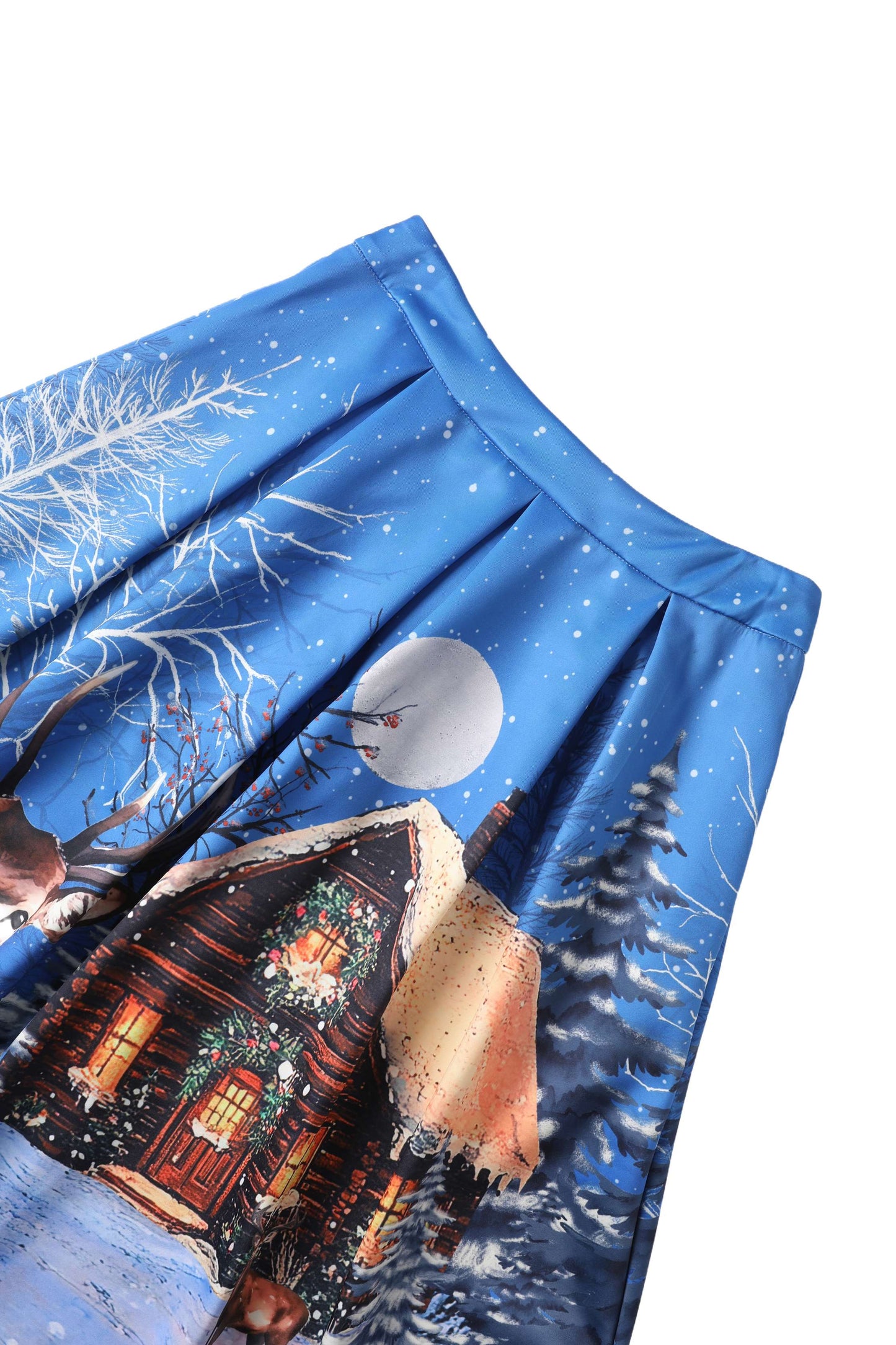 Aisley Snowy Christmas Night Reindeer Midi Skirt