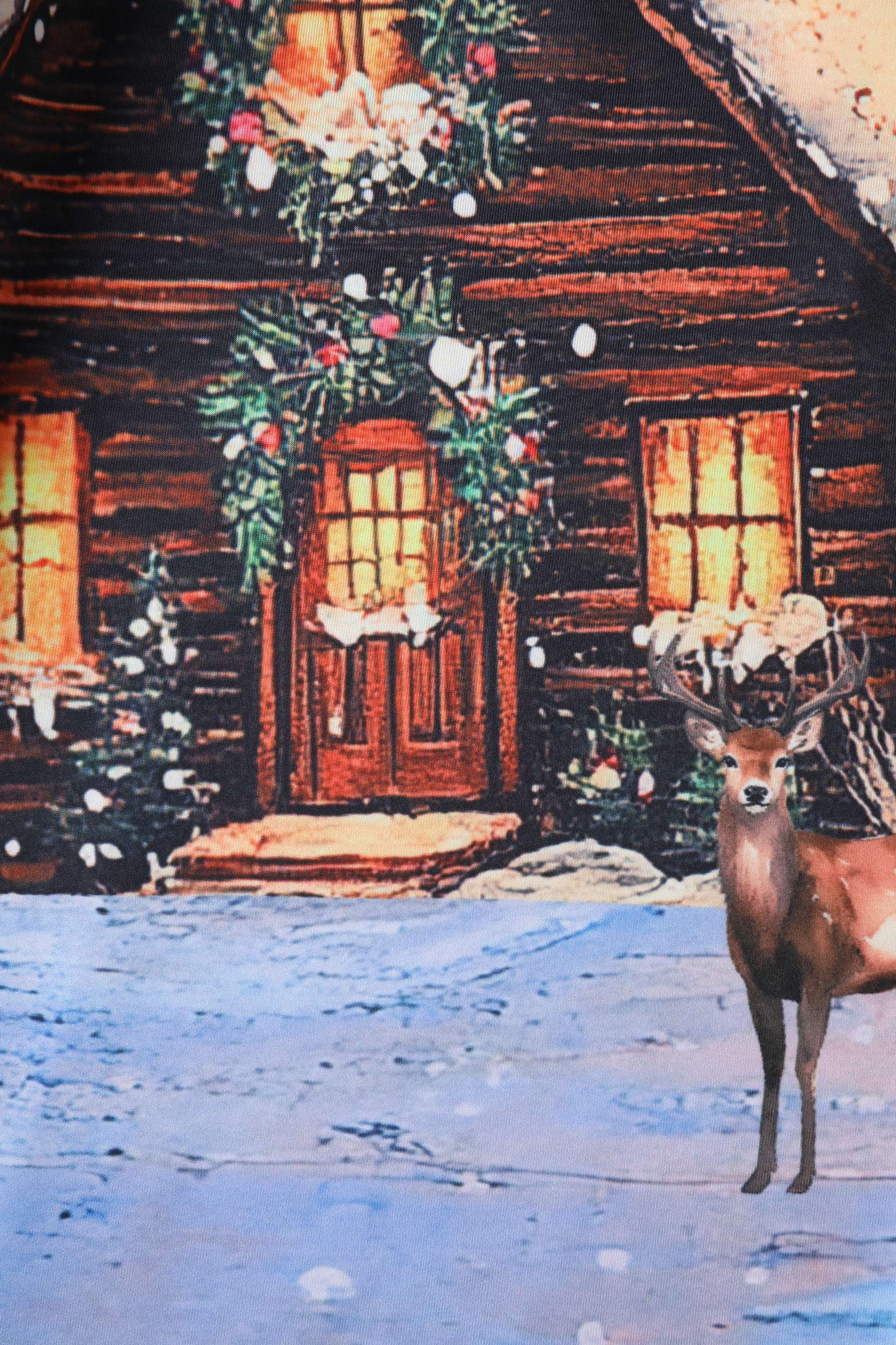 Aisley Snowy Christmas Night Reindeer Midi Skirt