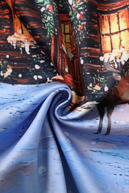 Aisley Snowy Christmas Night Reindeer Midi Skirt