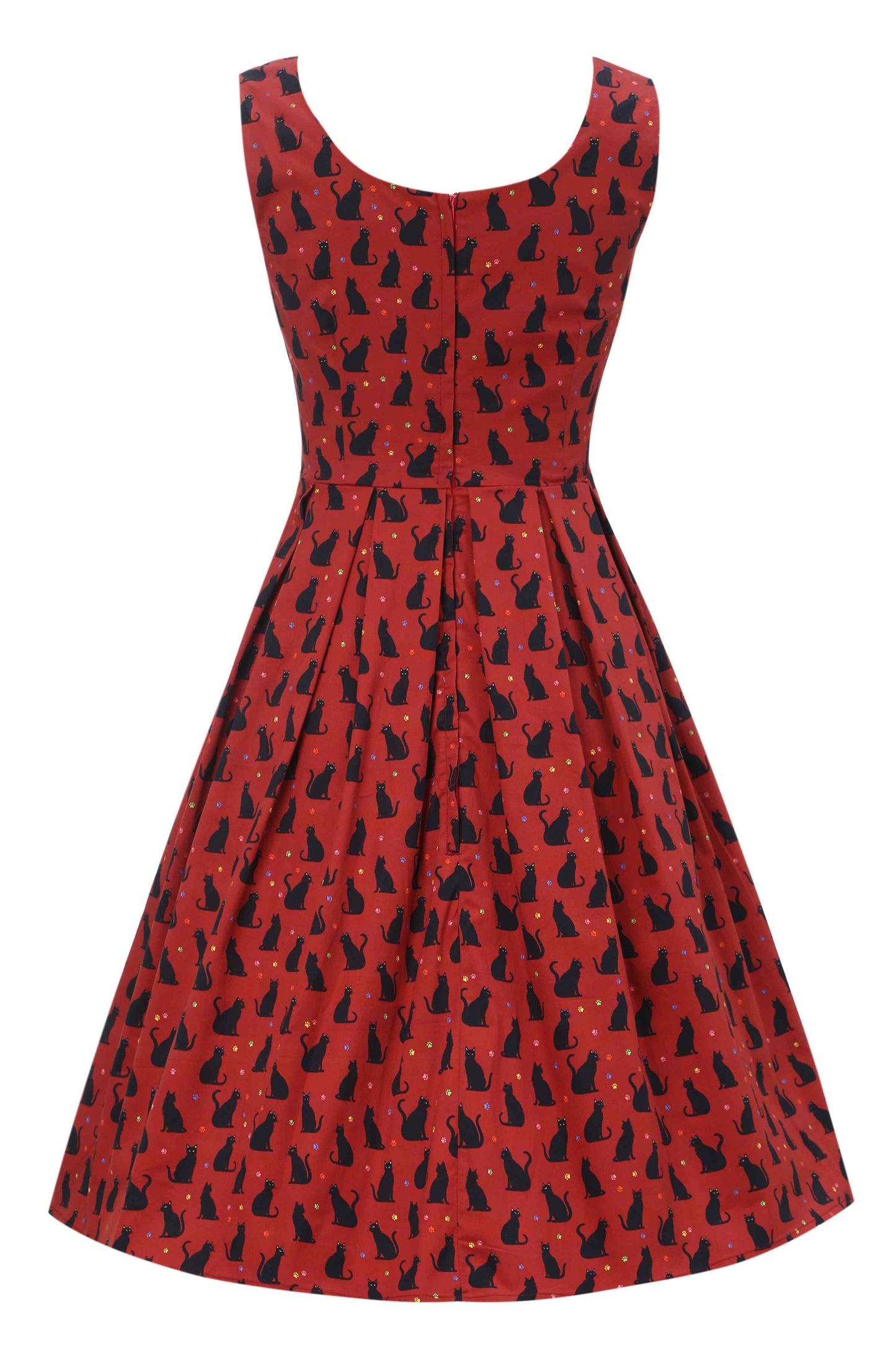 Amanda Black Cat Swing Dress In Burgundy