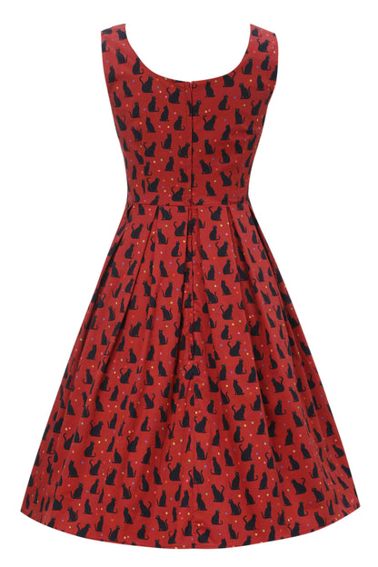 Amanda Black Cat Swing Dress In Burgundy