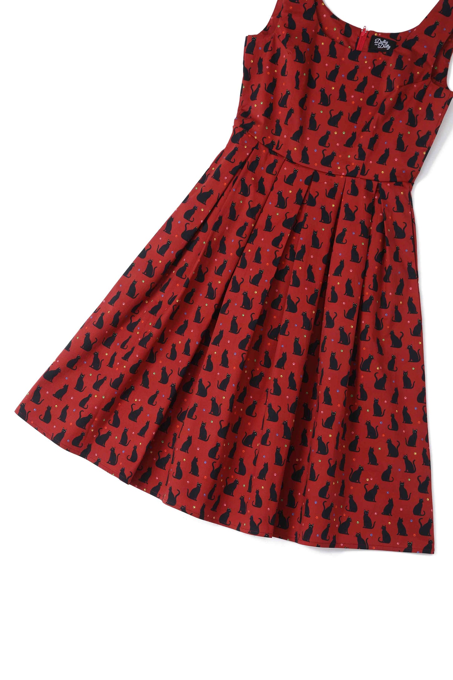 Amanda Black Cat Swing Dress In Burgundy