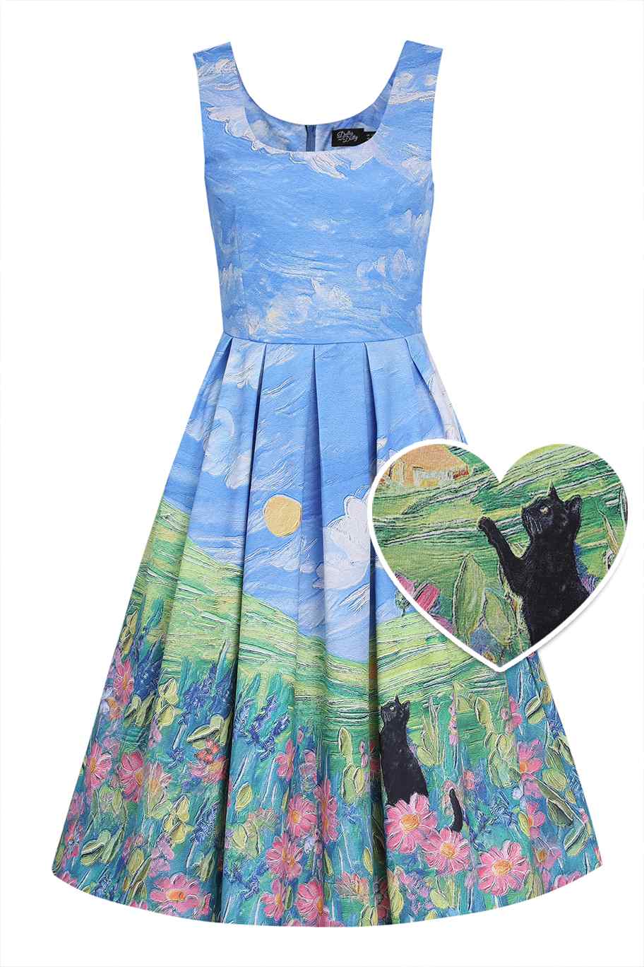 Amanda Cat Adventure Swing Dress In Pastels