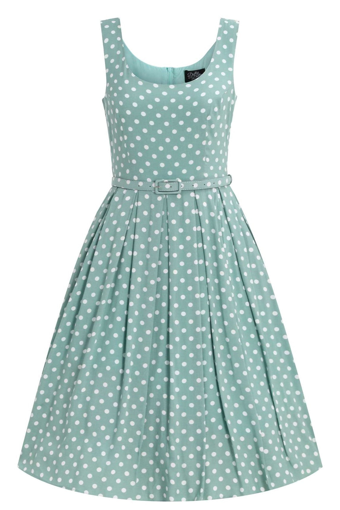 Amanda Polka Dot Flared Dress In Smoke Green