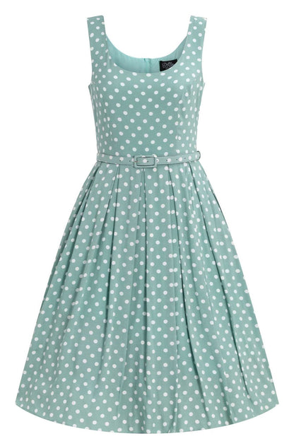Amanda Polka Dot Flared Dress In Smoke Green