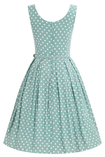 Amanda Polka Dot Flared Dress In Smoke Green
