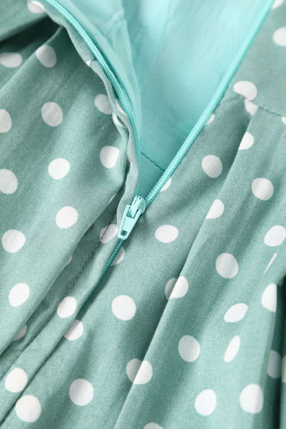 Amanda Polka Dot Flared Dress In Smoke Green