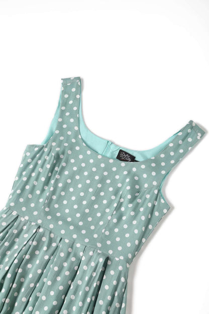 Amanda Polka Dot Flared Dress In Smoke Green