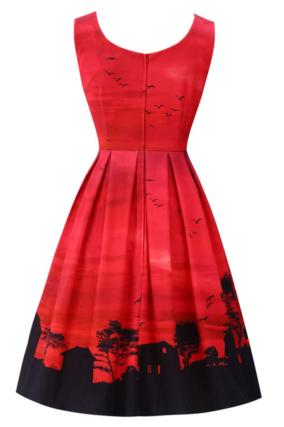 Amanda Red Sunset Flared Dress