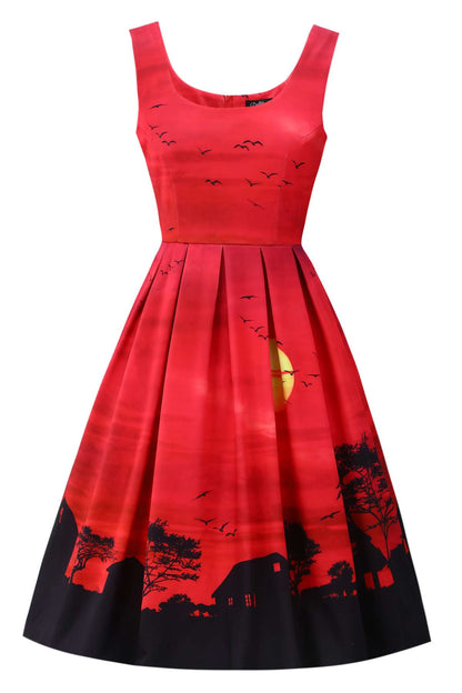 Amanda Red Sunset Flared Dress