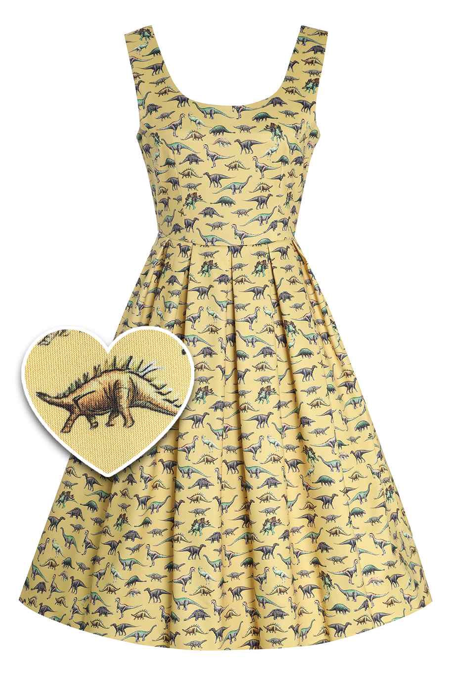 Amanda Yellow Antique Dinosaur Flared Dress