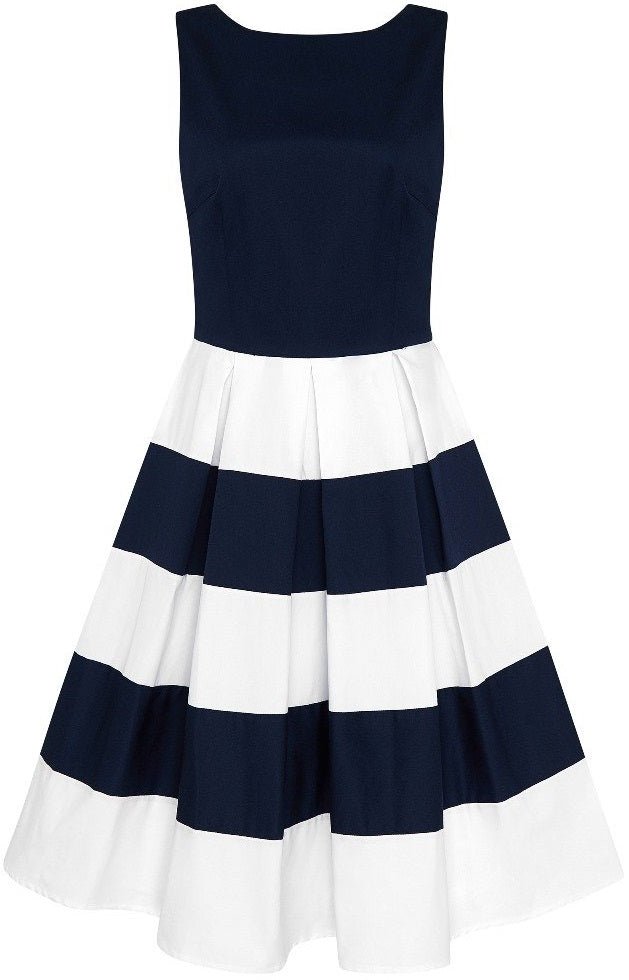 Anna Nautical Striped 50s Swing Dress in Navy