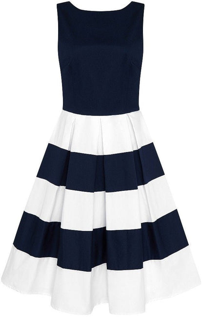 Anna Nautical Striped 50s Swing Dress in Navy