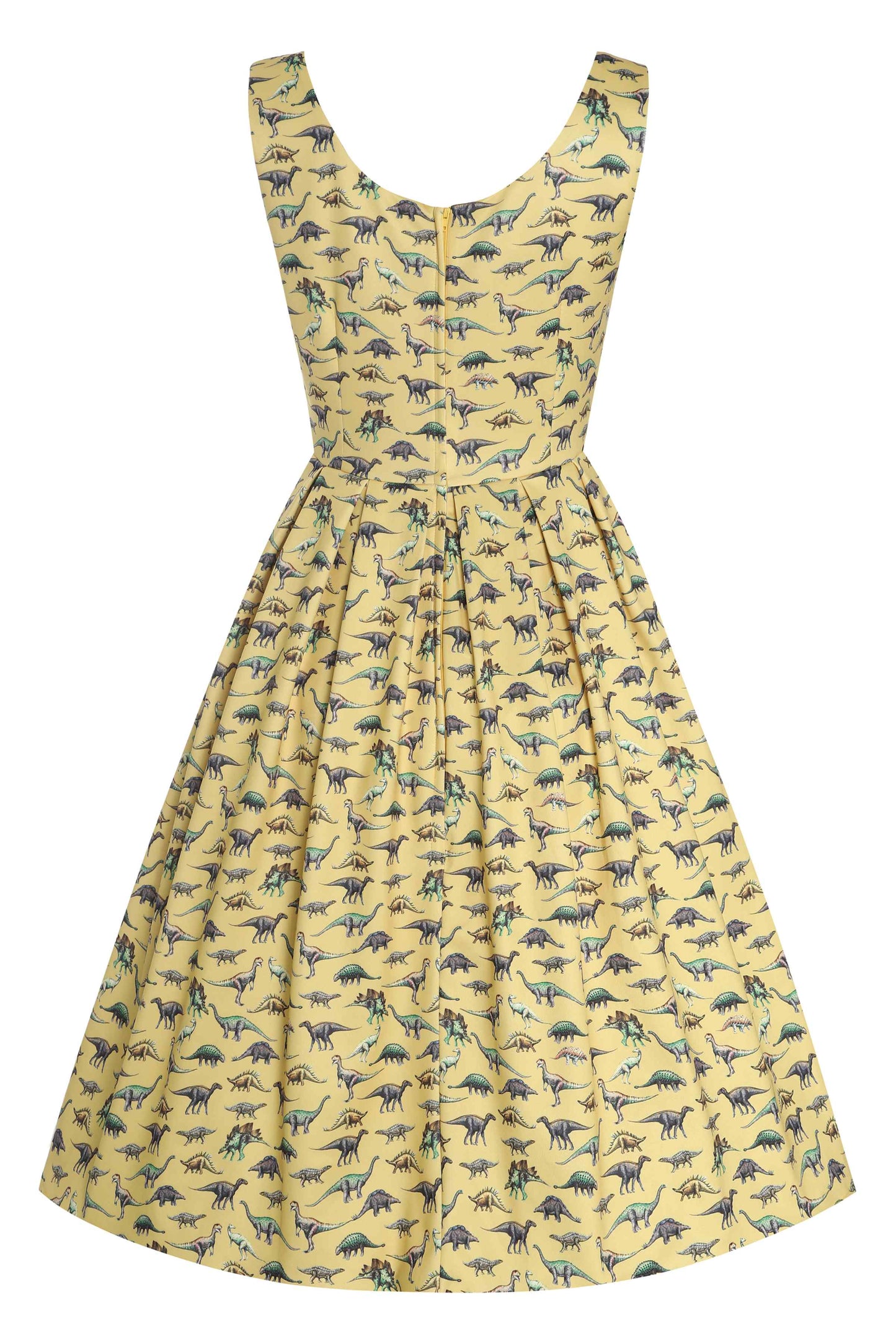 Amanda Yellow Antique Dinosaur Flared Dress