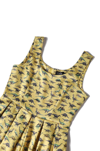 Amanda Yellow Antique Dinosaur Flared Dress