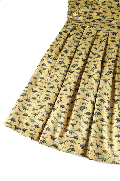 Amanda Yellow Antique Dinosaur Flared Dress