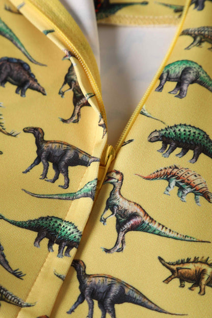 Amanda Yellow Antique Dinosaur Flared Dress