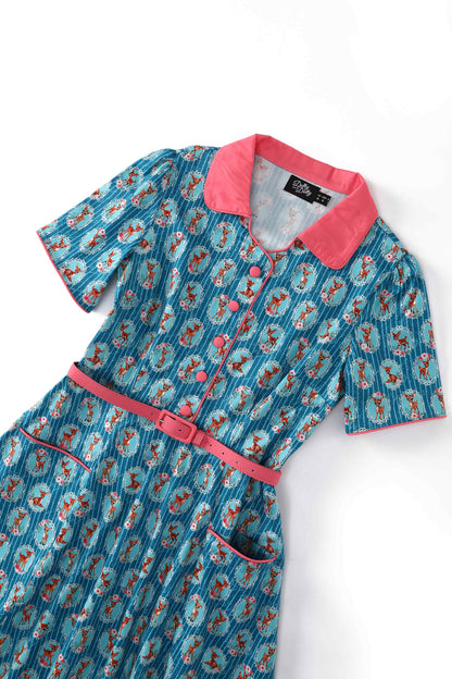 Mabel Baby Deer Midi Shirt Dress In Blue