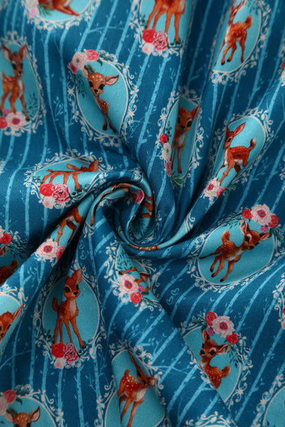 Mabel Baby Deer Midi Shirt Dress In Blue