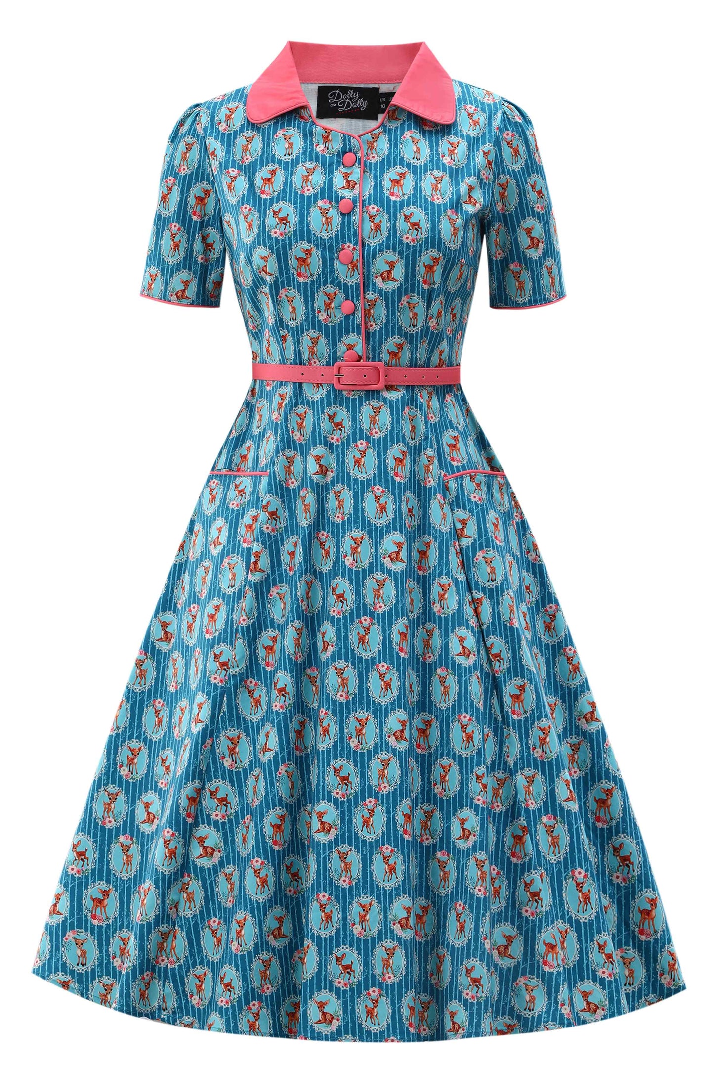 Mabel Baby Deer Midi Shirt Dress In Blue