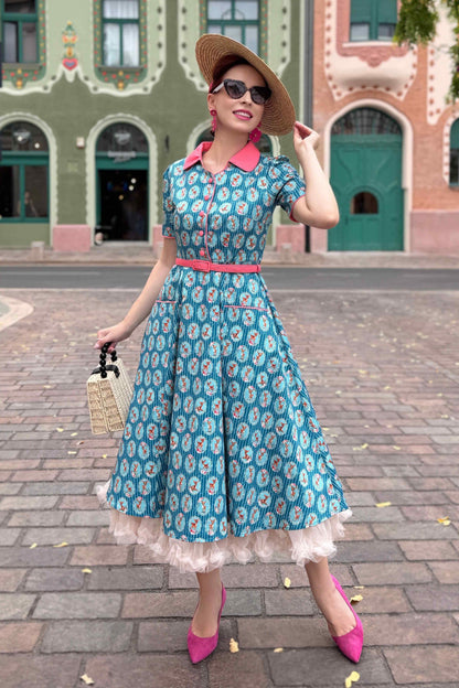 Mabel Baby Deer Midi Shirt Dress In Blue