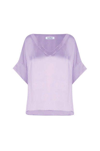 Bianca Short Sleeve Top Lavender with V Neck