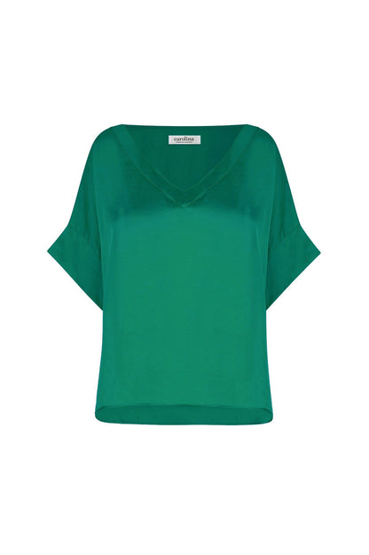 Bianca Short Sleeve Top Emerald with V Neck