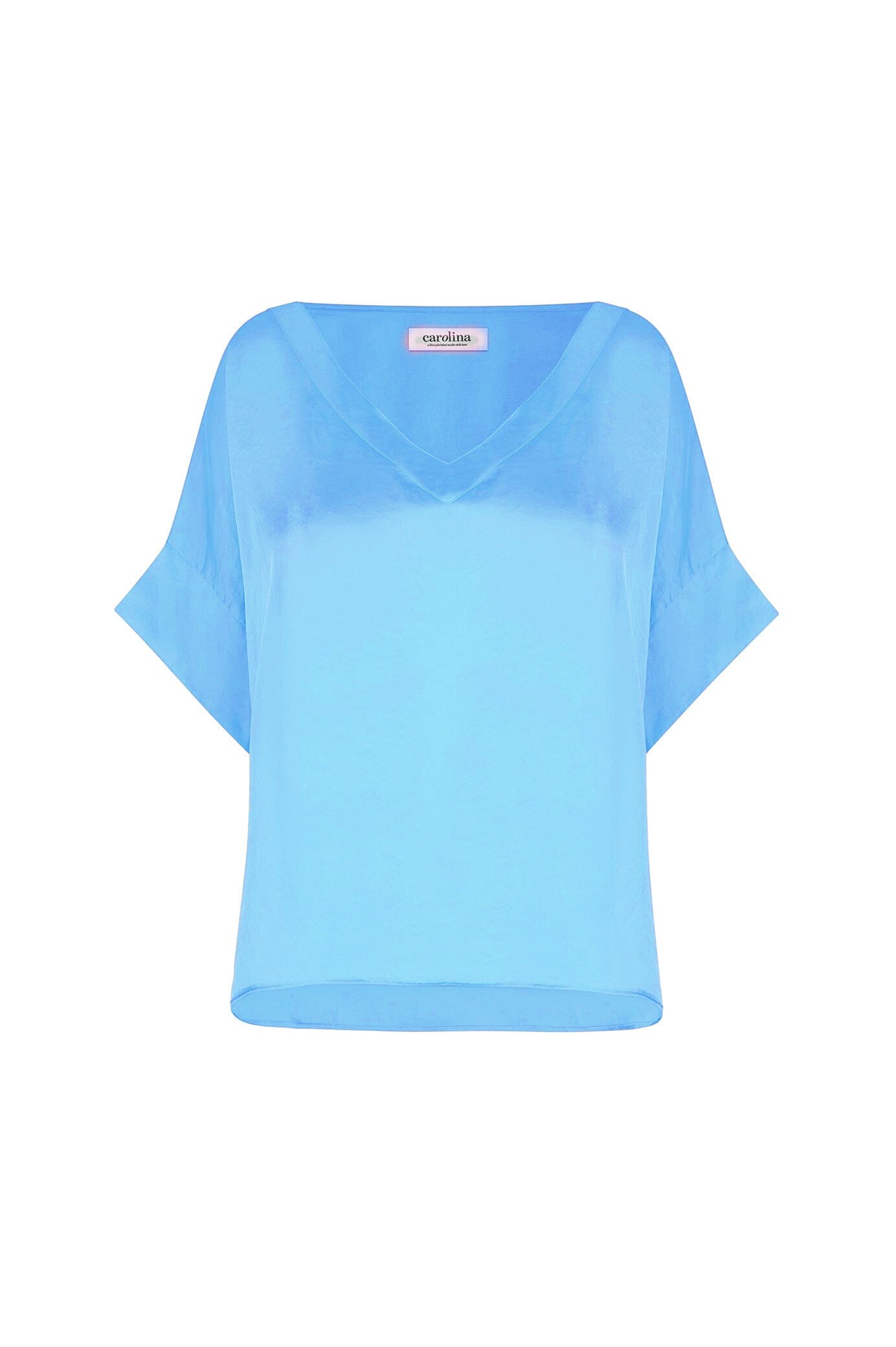 Bianca Short Sleeve Top Ocean Blue with V Neck