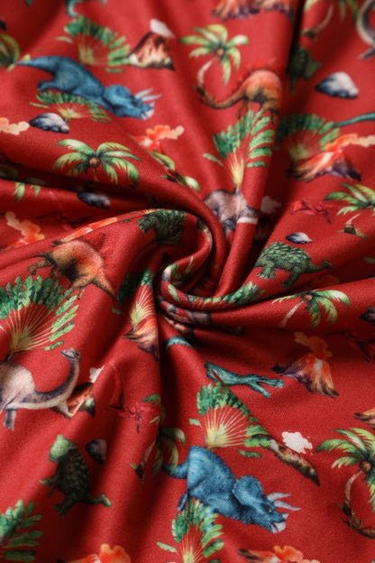 Billie Dinosaur Volcano Flared Dress In Red