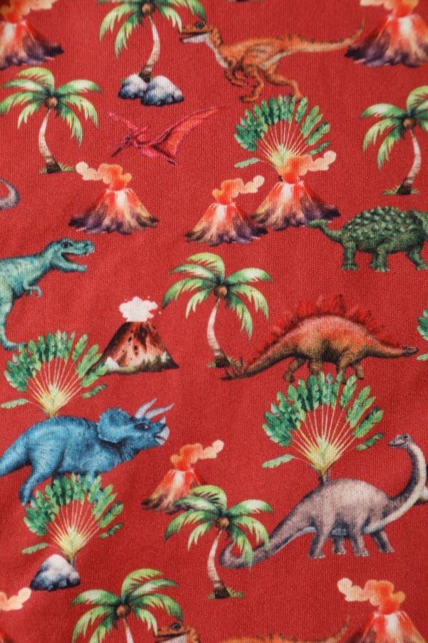 Billie Dinosaur Volcano Flared Dress In Red