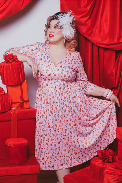 Billie Pink Christmas Cat Flared Dress