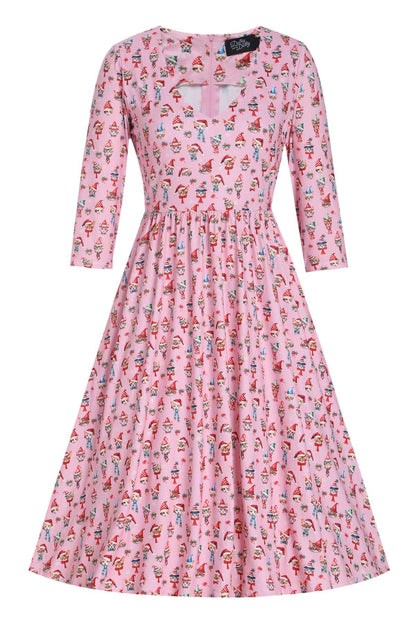 Billie Pink Christmas Cat Flared Dress