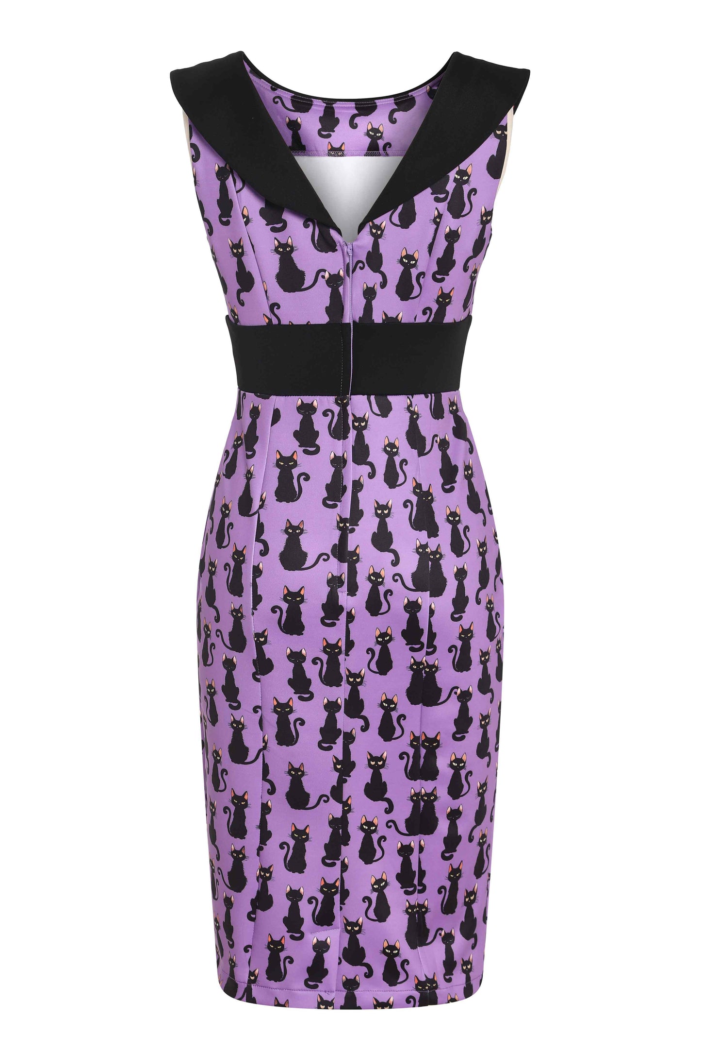 Darla Black Cat Roll Collar Wiggle Dress In Purple