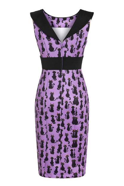 Darla Black Cat Roll Collar Wiggle Dress In Purple