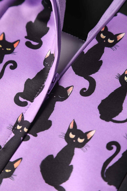 Darla Black Cat Roll Collar Wiggle Dress In Purple