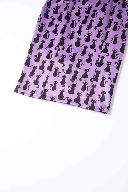 Darla Black Cat Roll Collar Wiggle Dress In Purple