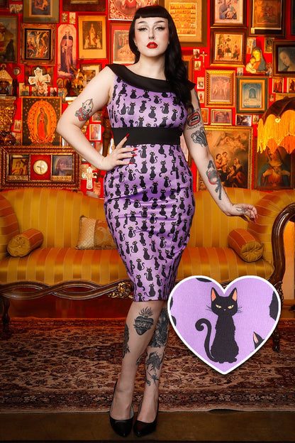 Darla Black Cat Roll Collar Wiggle Dress In Purple
